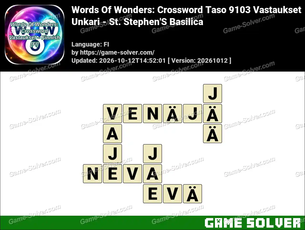 Words Of Wonders: Crossword Taso 9103 Vastaukset – Unkari – St. Stephen’S Basilica